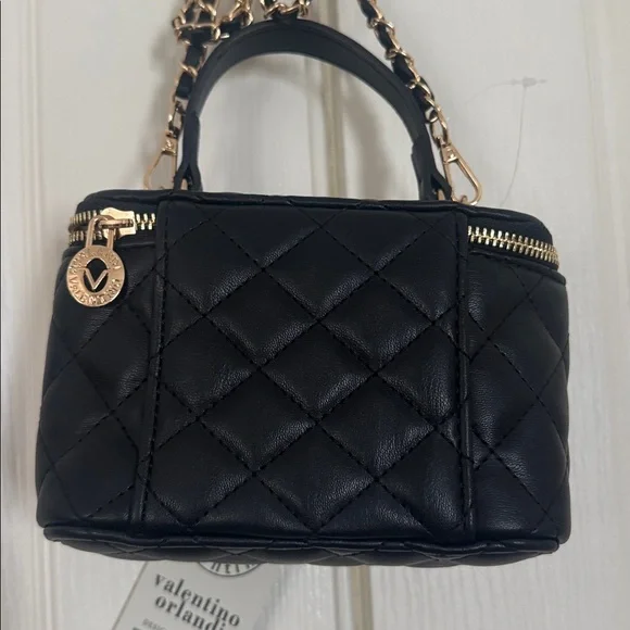 VALENTINO ORLANDI Black Quilted Vegan Cosmetic Case Crossbody Purse NWT $330 - Picture 8 of 11